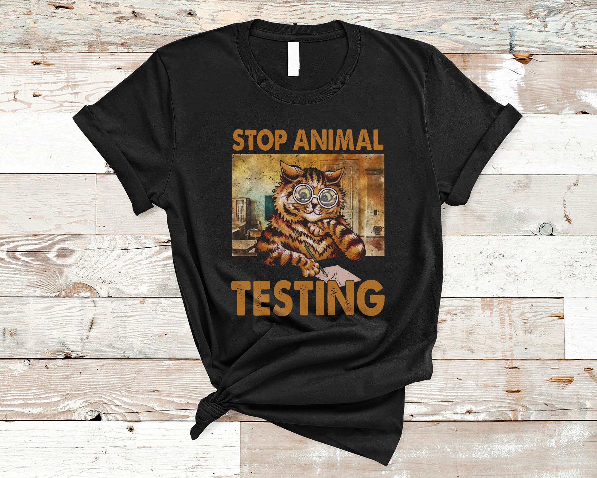 Vaccinated Cat Shirt Vintage Stop Animal Testing Funny Kitten Cat Testing Vaccinated Animal Lover Gifts T-Shirt