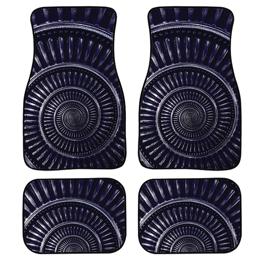 Dark Navy Metal Spiral Print Front And Back Car Floor Mats, Front Car Mat