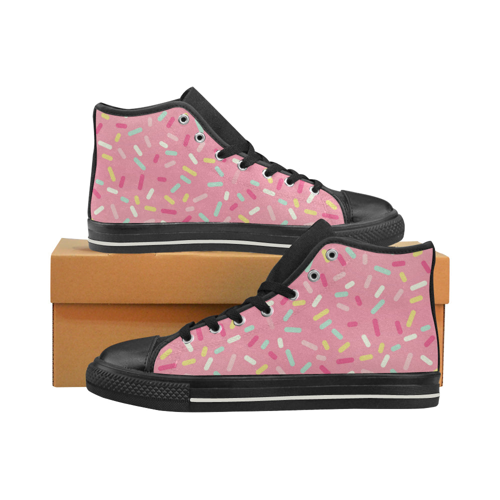 Pink Donut Glaze Candy Pattern Women’S High Top Canvas Shoes Black Gift For Men Women