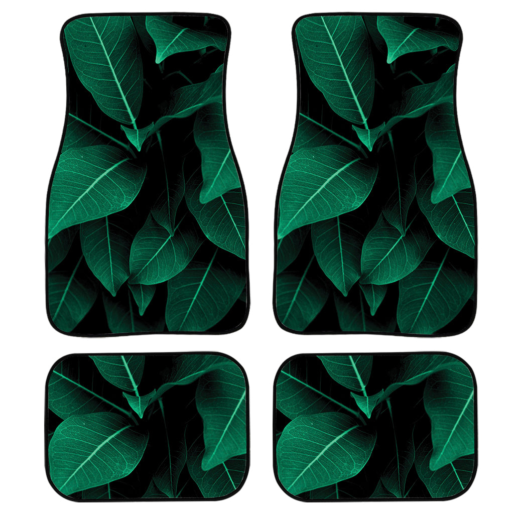 Natural Green Leaf Print Front And Back Car Floor Mats, Front Car Mat