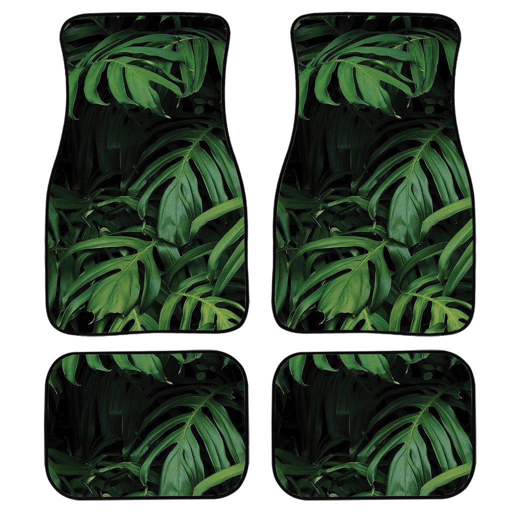 Green Monstera Leaf Print Front And Back Car Floor Mats, Front Car Mat