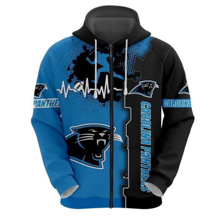 Carolina Panthers Beating Curve 3D Zipper Hoodie