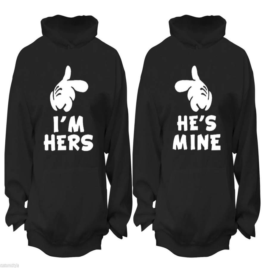 XtraFly Apparel He’s Mine I’m Hers Valentine’s Matching Couples Hooded-Sweatshirt Pullover Hoodie