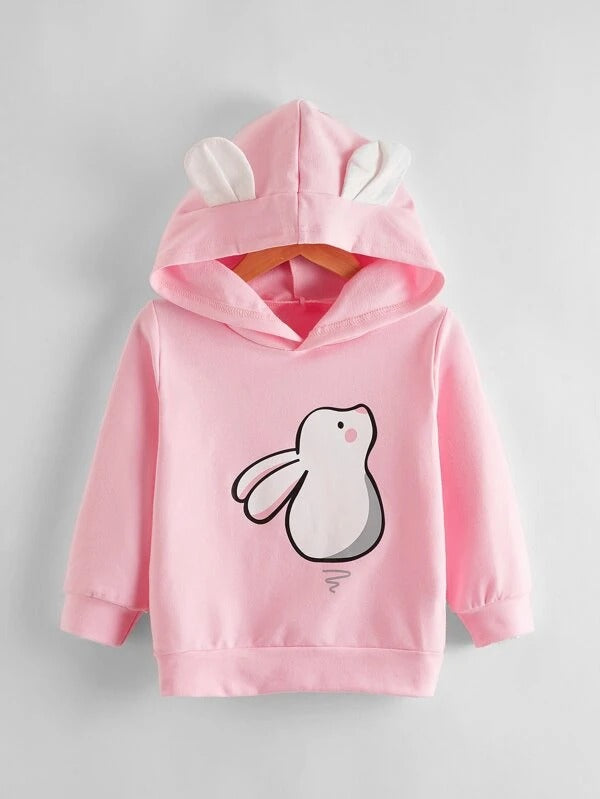 Toddler Girls Rabbit Print 3D Ear Design Hoodie