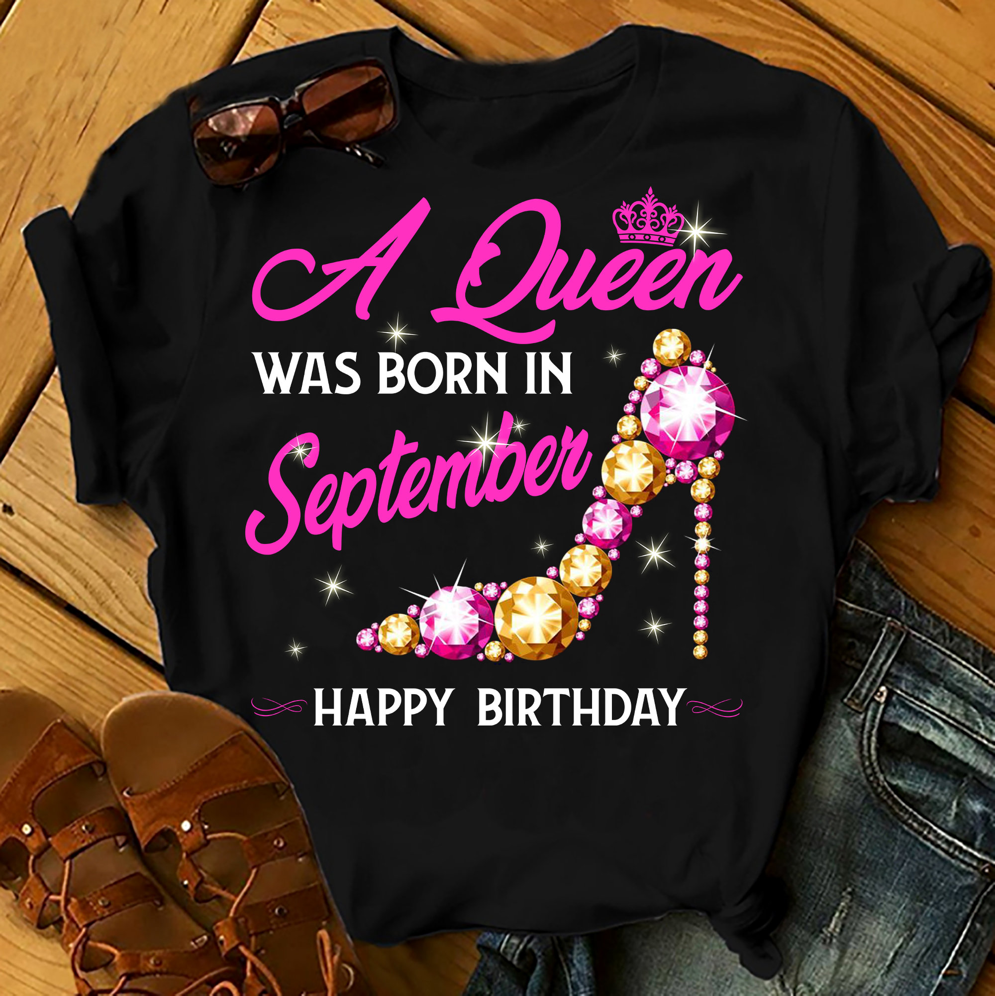 A Queen Was Born In September Shirts Women, Birthday T Shirts, Summer Tops, Beach T Shirts