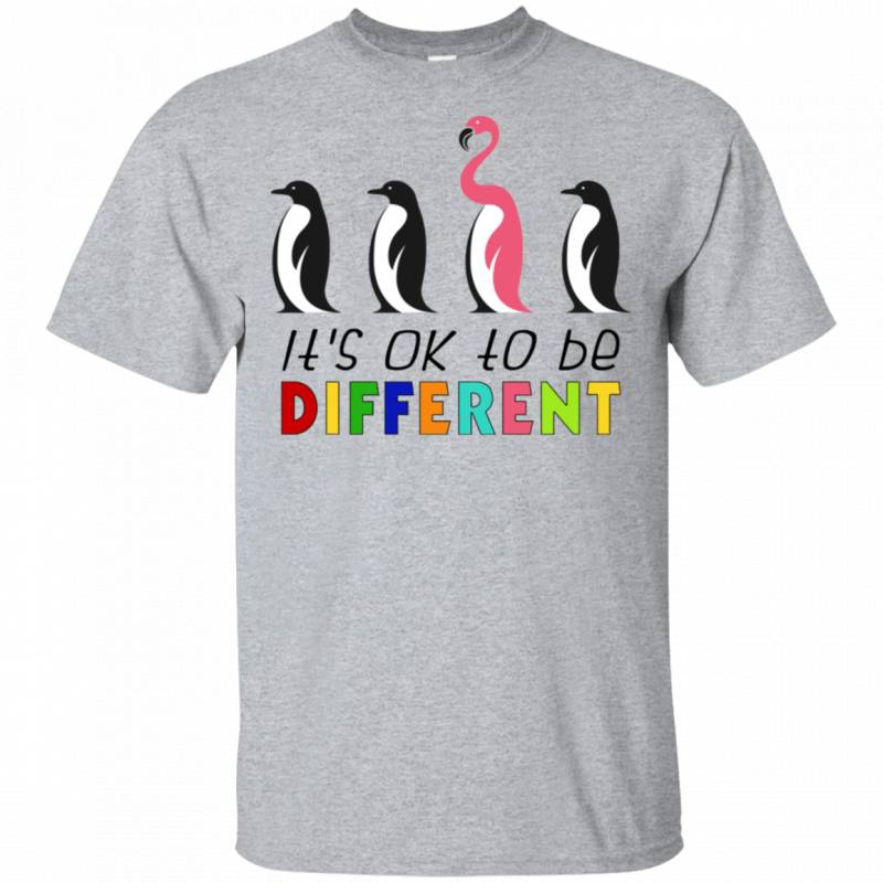 It’s Ok To Be Different Autism Awareness Penguin Flamingo T-Shirt HA04