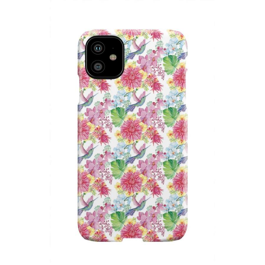 Hummingbird White Floral Drawing Pattern Print Iphone & Android Phone Cases