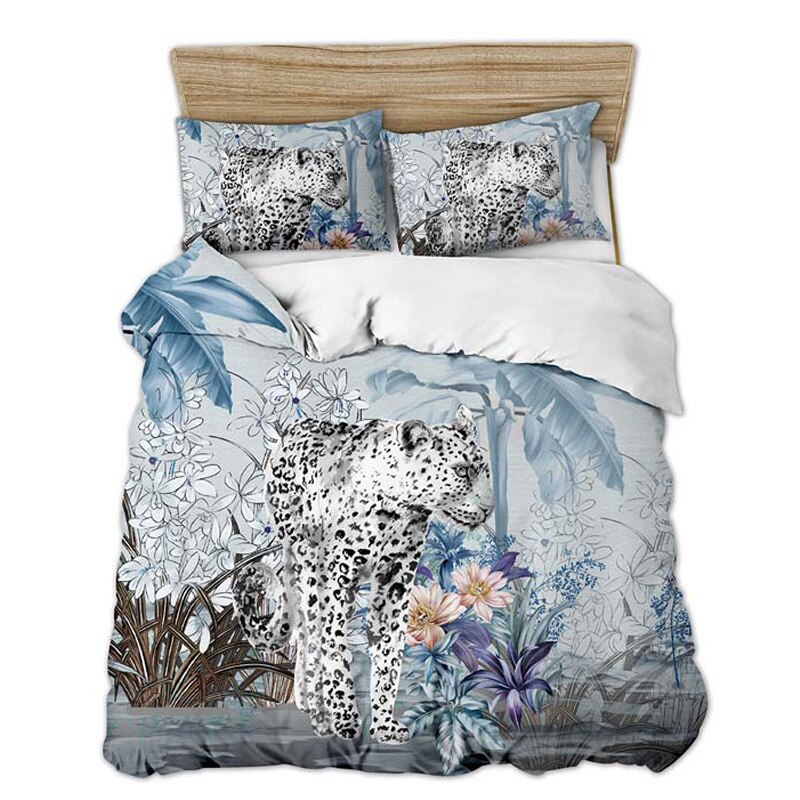 Black White Leopard Printed Bedding Set Douet Cover For Adults King Size 3D 150 Bed Set Leopard Bed Linenss Duvet Covers