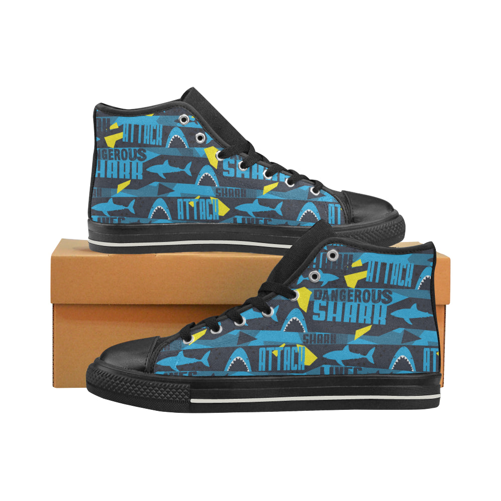 Shark Dangerous Women’S High Top Canvas Shoes Black Gift For Men Women