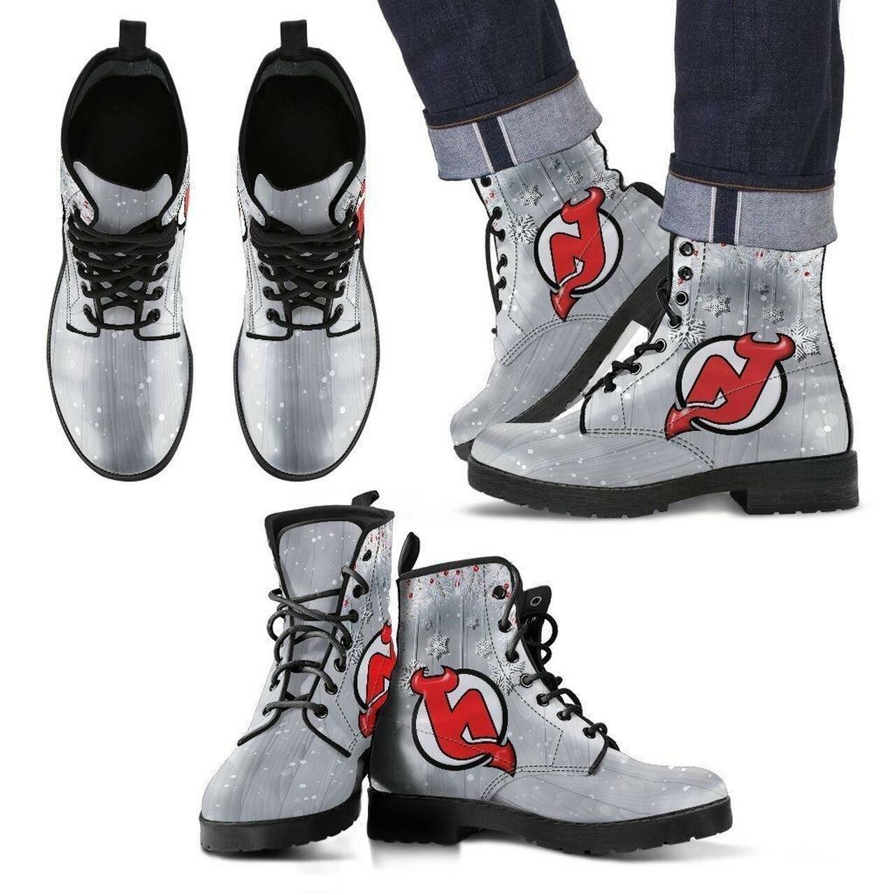 New Jersey Devils Leather Boots Fashion Women Boots Shoes Shoes3824