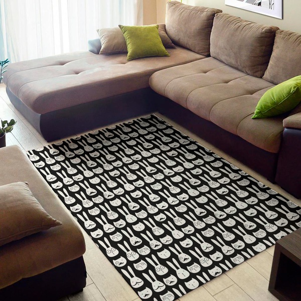 Rabbit And Cat Pattern Print Area Rug