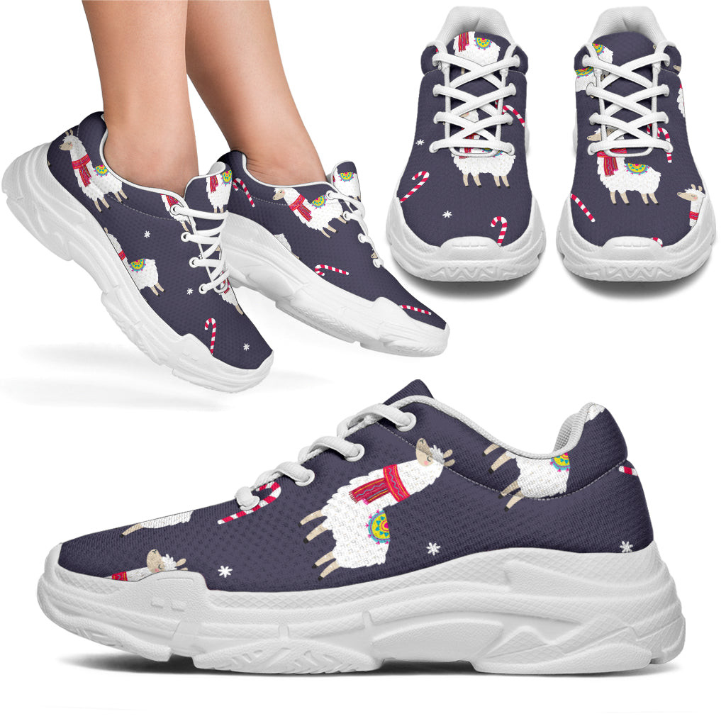 Llama With Candy Cane Themed Print Chunky Sneaker Art 667