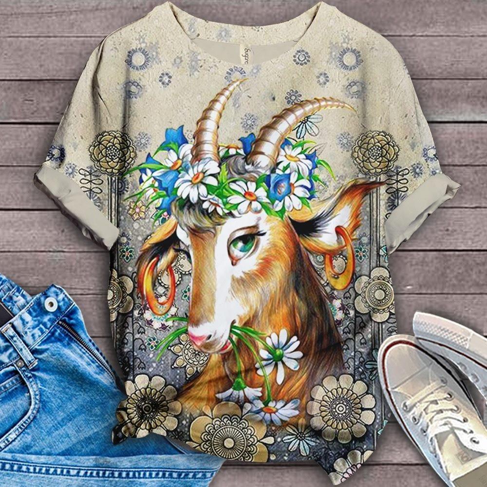 Happy Goat Farm Floral Art T-shirt 5