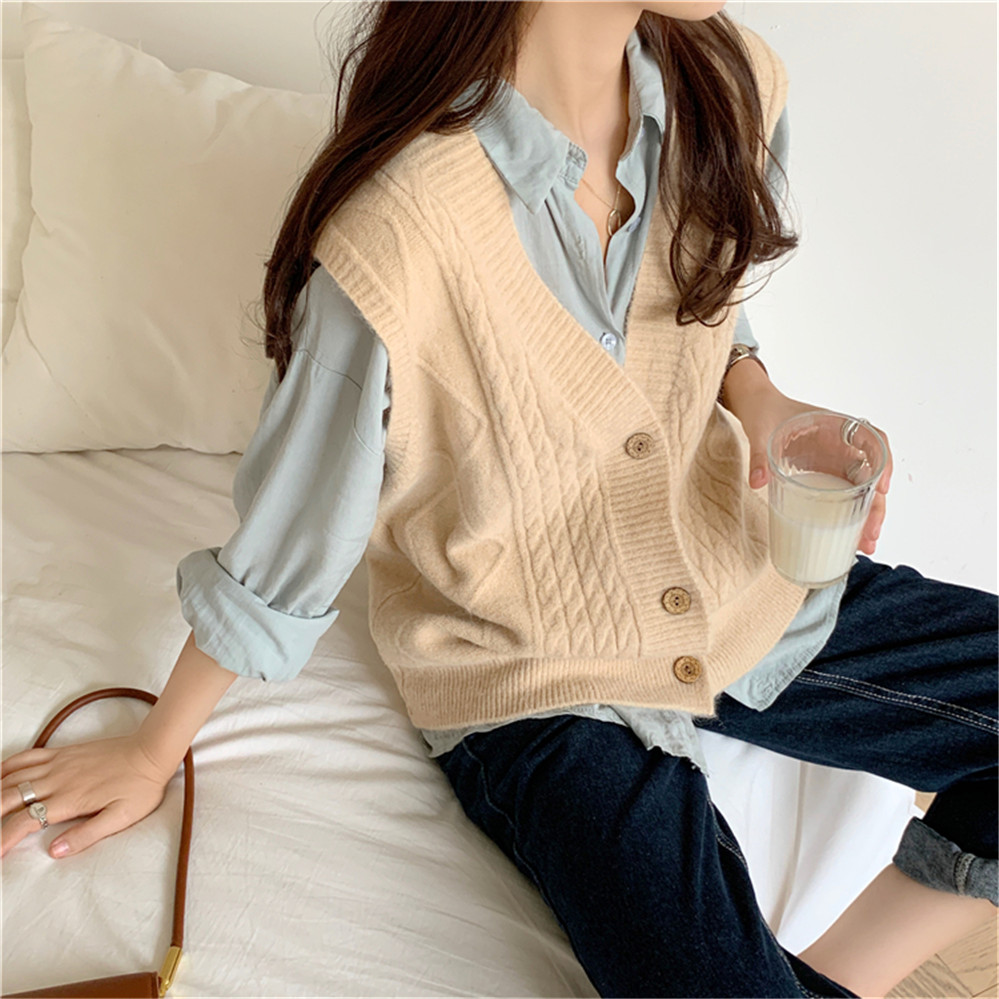 2020 New Oversize V-Neck Single-breasted Camel Sweater Cardigan Women Autumn Loose Knitted Vest Female Outerwear ZY5255 alx