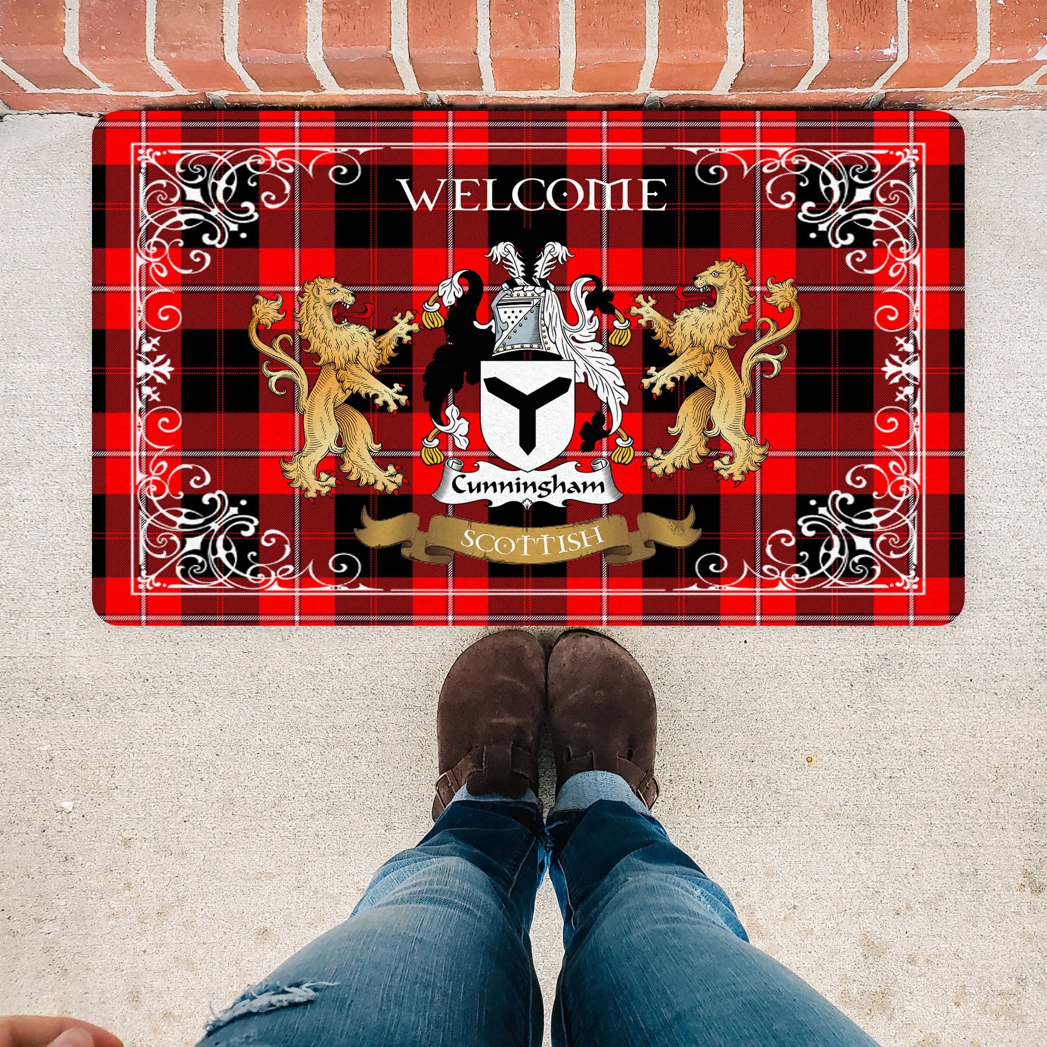 Scotstee Shop Tartan Door Mat The Family Cunningham Modern Scottish Plaid Doormat, Welcome Mat, Christmas Door Mat