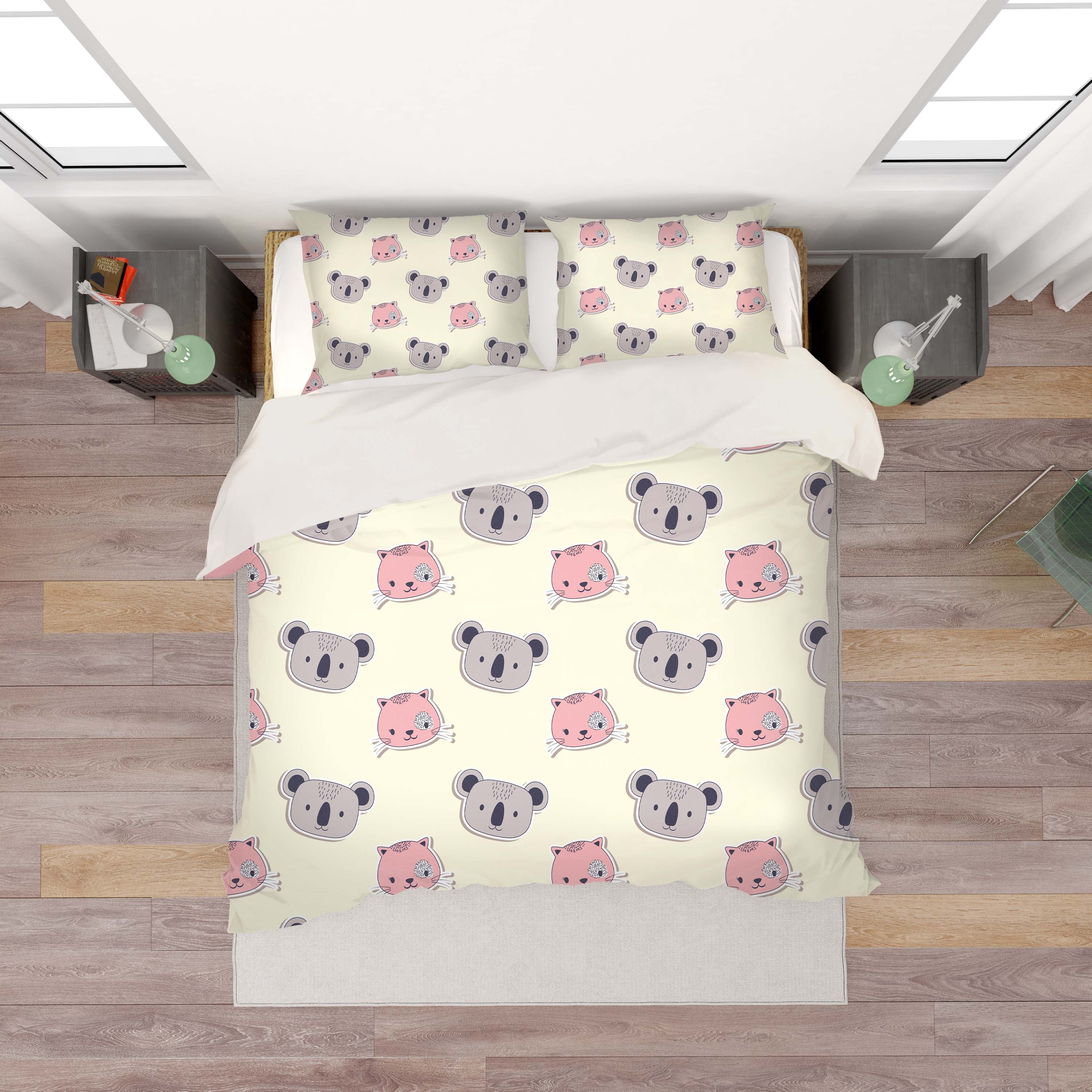 3D Cartoon Cat Raccoon Animal Quilt Cover Set Bedding Set Duvet Cover Pillowcases Lxl