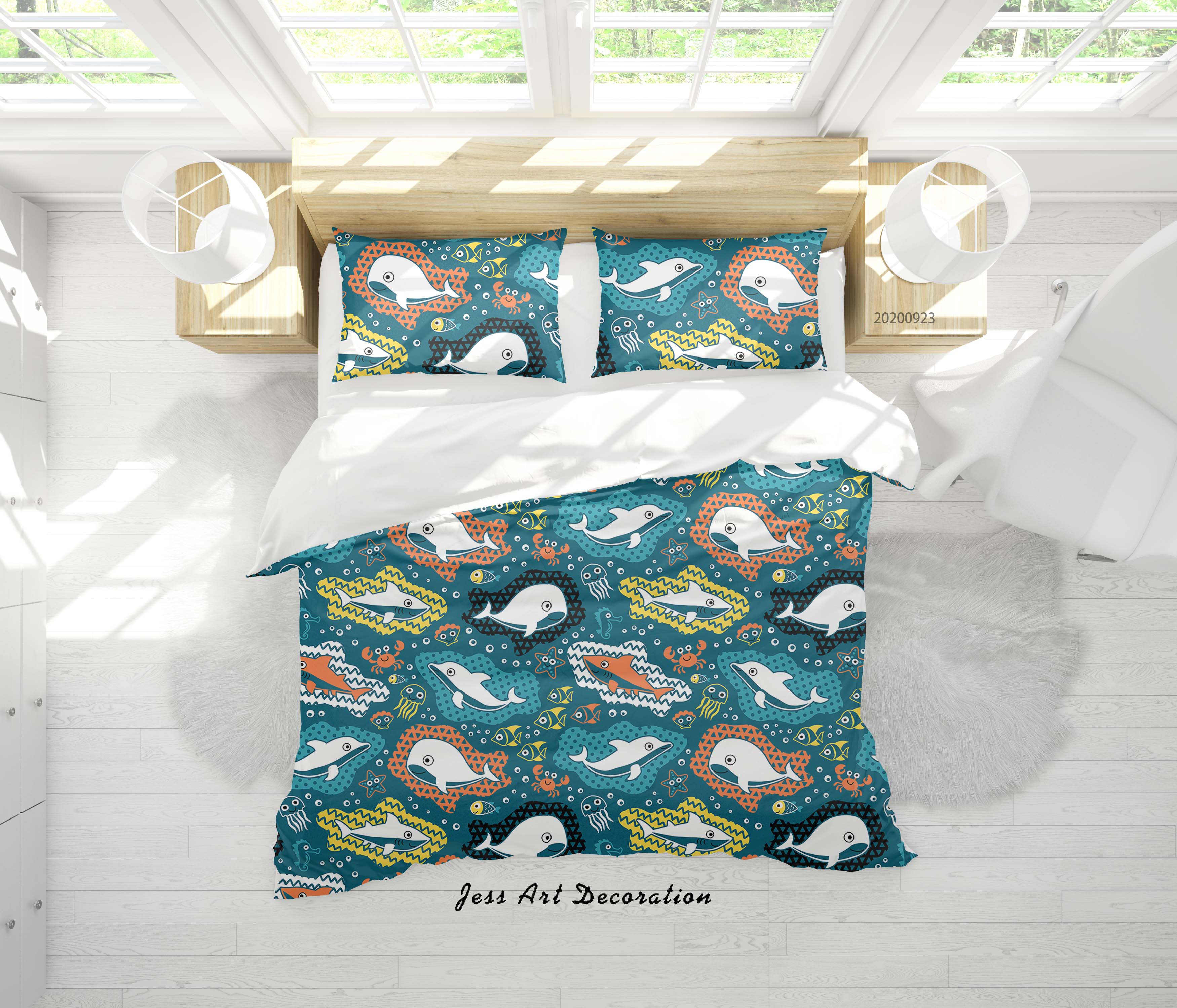 3D Cartoon Whale Pattern Quilt Cover Set Bedding Set Duvet Cover Pillowcases Wj 6368