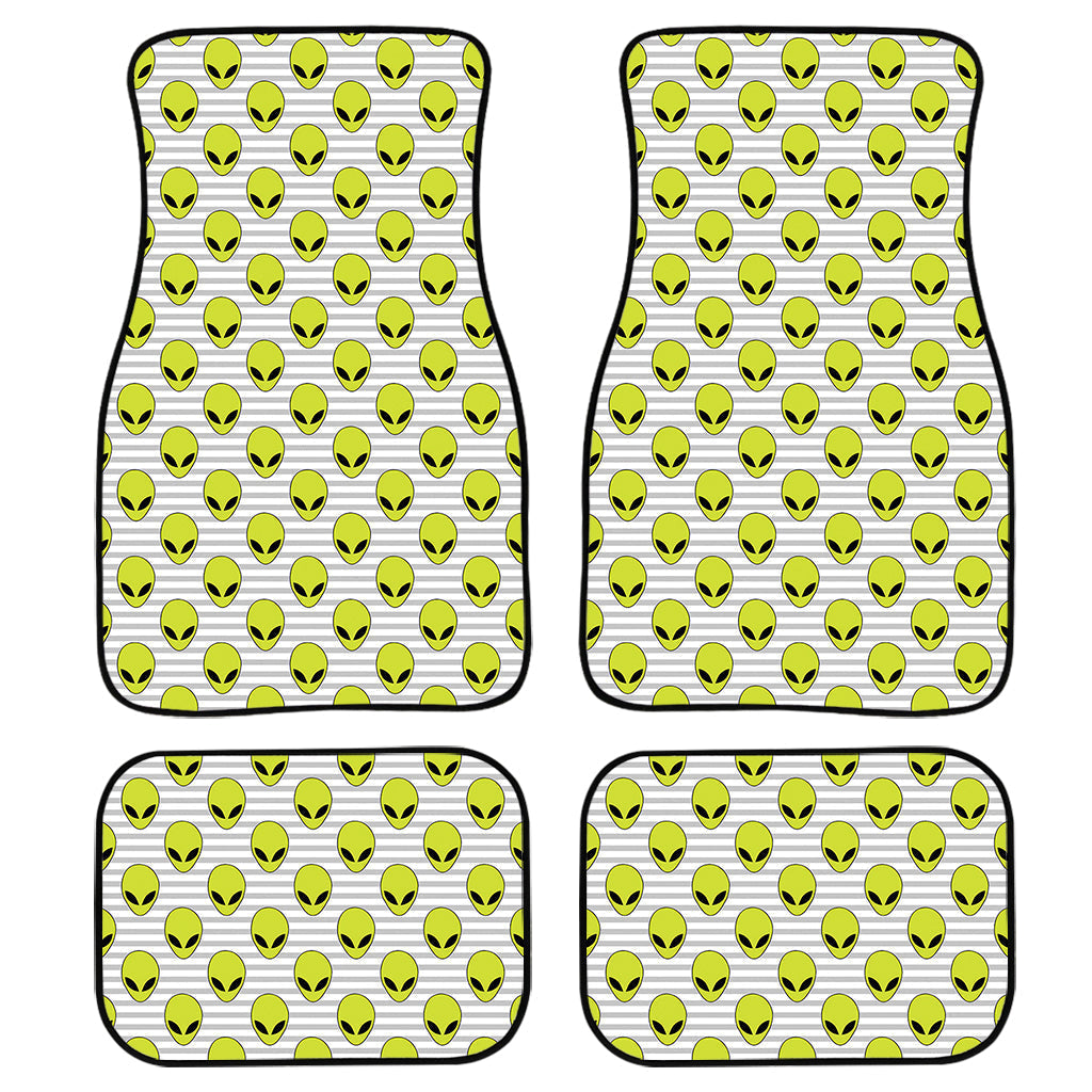 Grey Striped Alien Pattern Print Front And Back Car Floor Mats, Front Car Mat