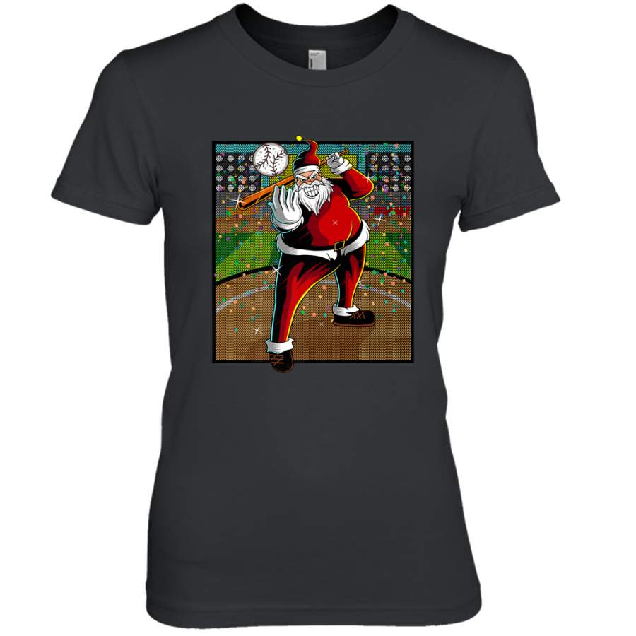 Baseball Santa Ugly Christmas Sports Graphic Print Design Women’s Premium T-Shirt