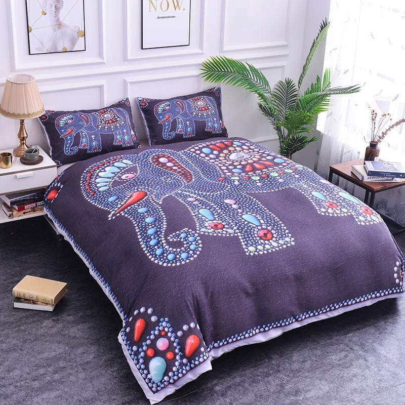 Stylish High Quality Bohemian Style Bedding Set Elephant Patterned Down Quilt Cover Pillowcase King Queen Size  Duvet Covers