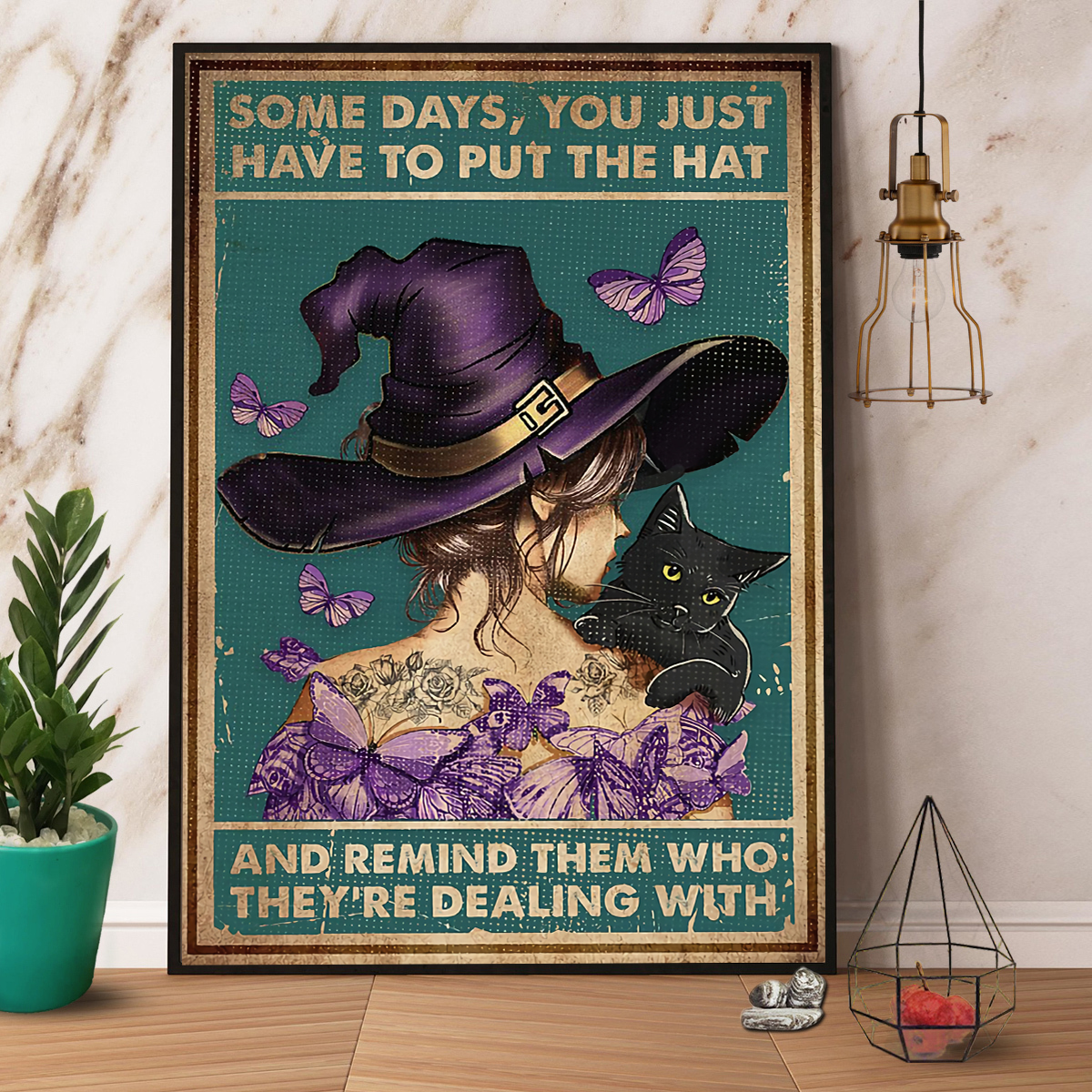 Witch & Black Cat You Just Have To Put The Hat Halloween Paper Poster No Frame Matte Canvas, Wall Decor Visual Art