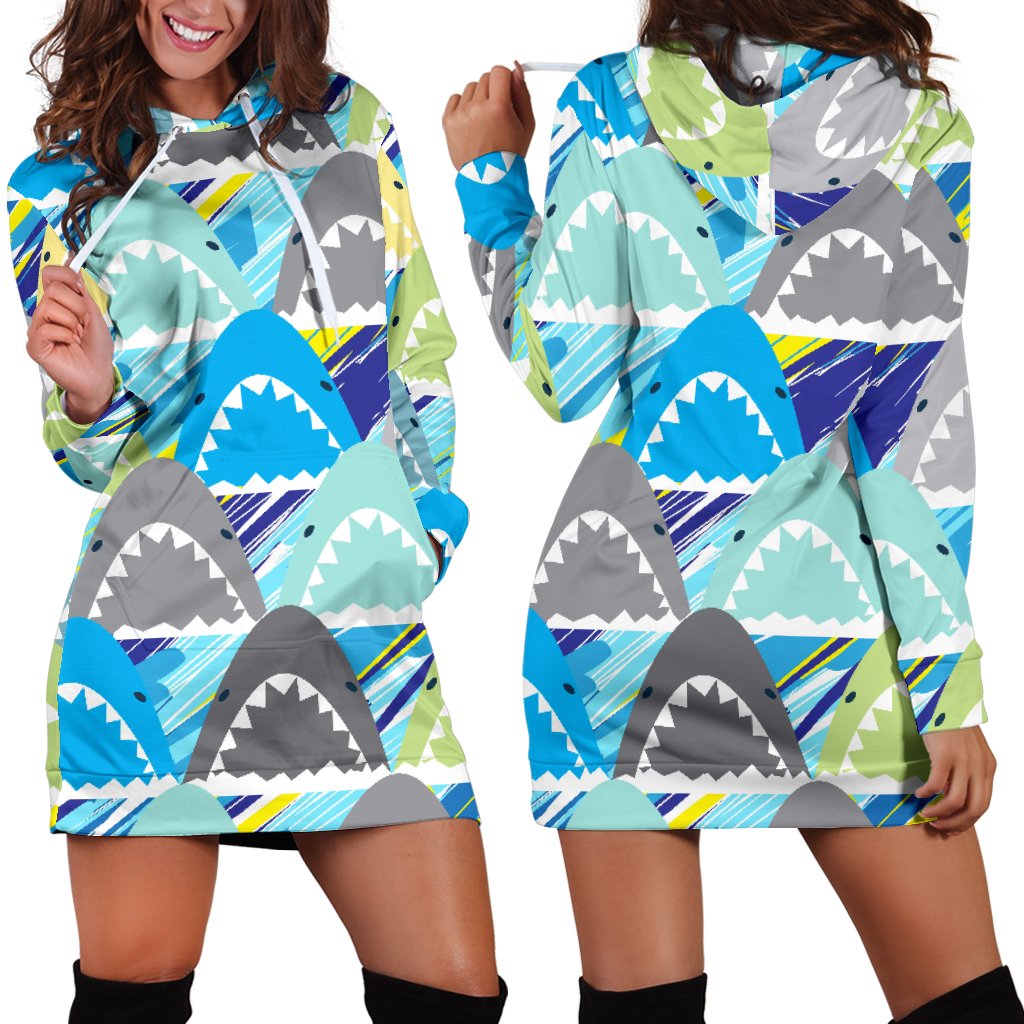 Shark Head Pattern Women Hoodie Dress