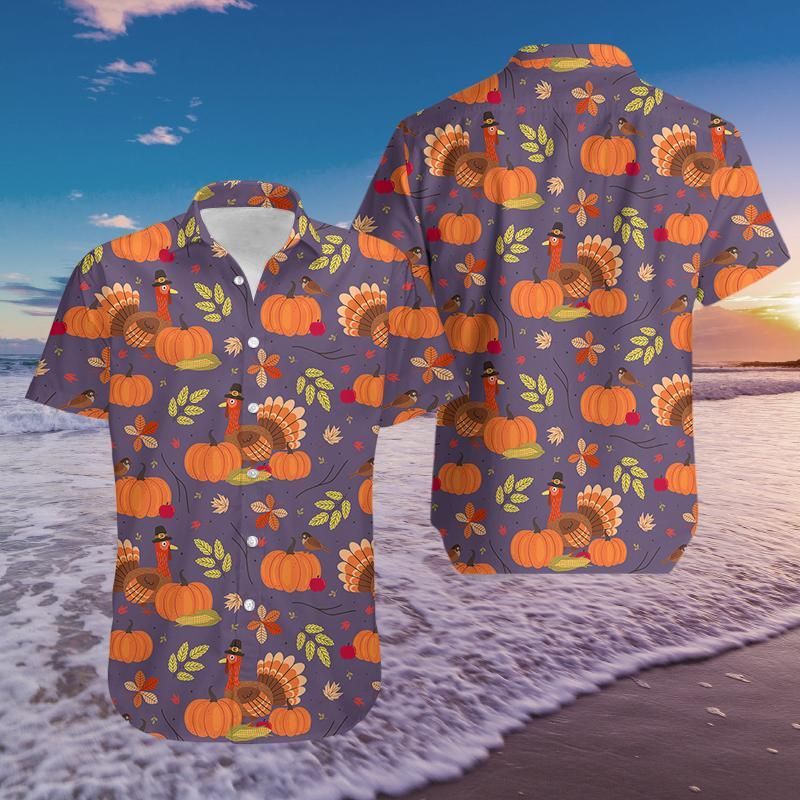 Shop Turkey On Thanksgiving Orange Purple Hawaii Aloha Shirts Ha54461