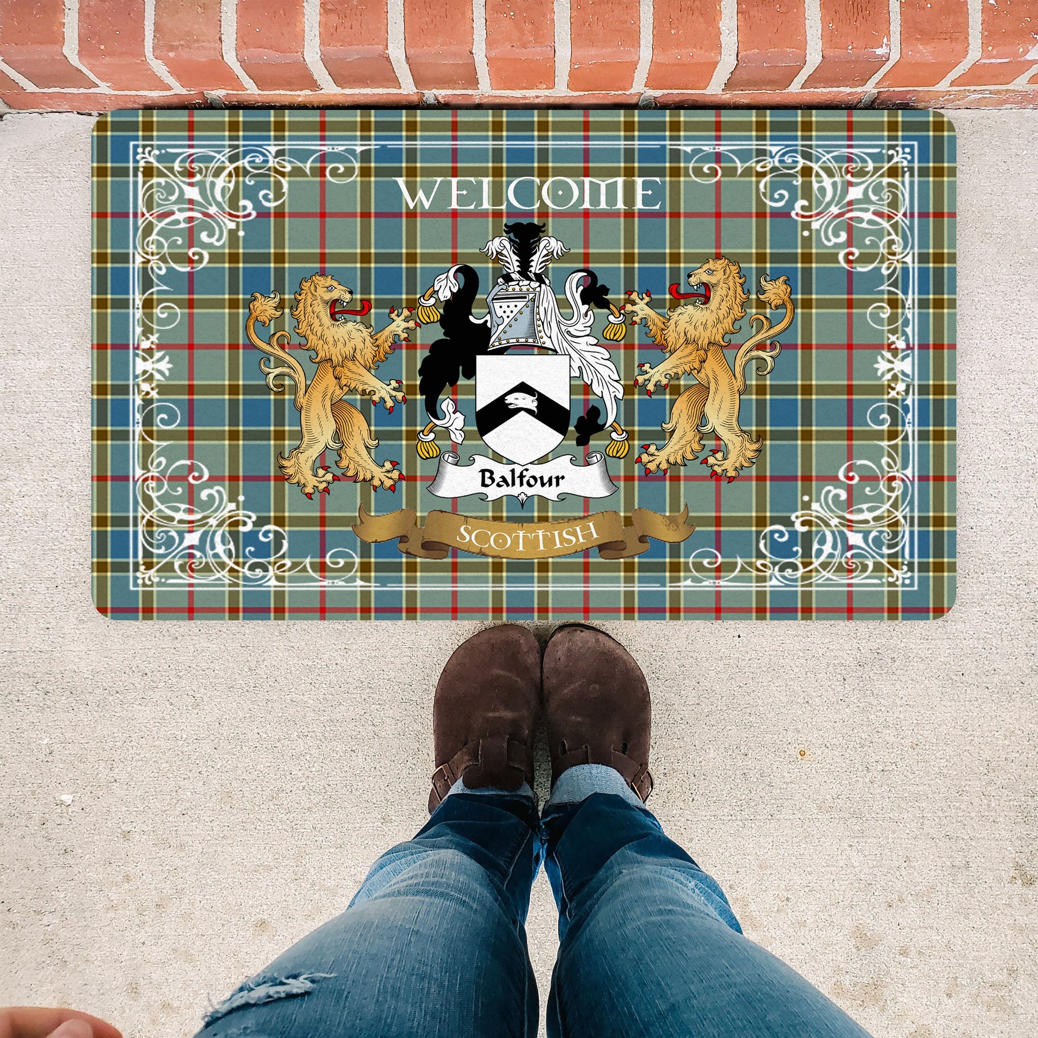 Scotstee Shop Tartan Door Mat The Family Balfour Scottish Plaid Doormat, Welcome Mat, Christmas Door Mat