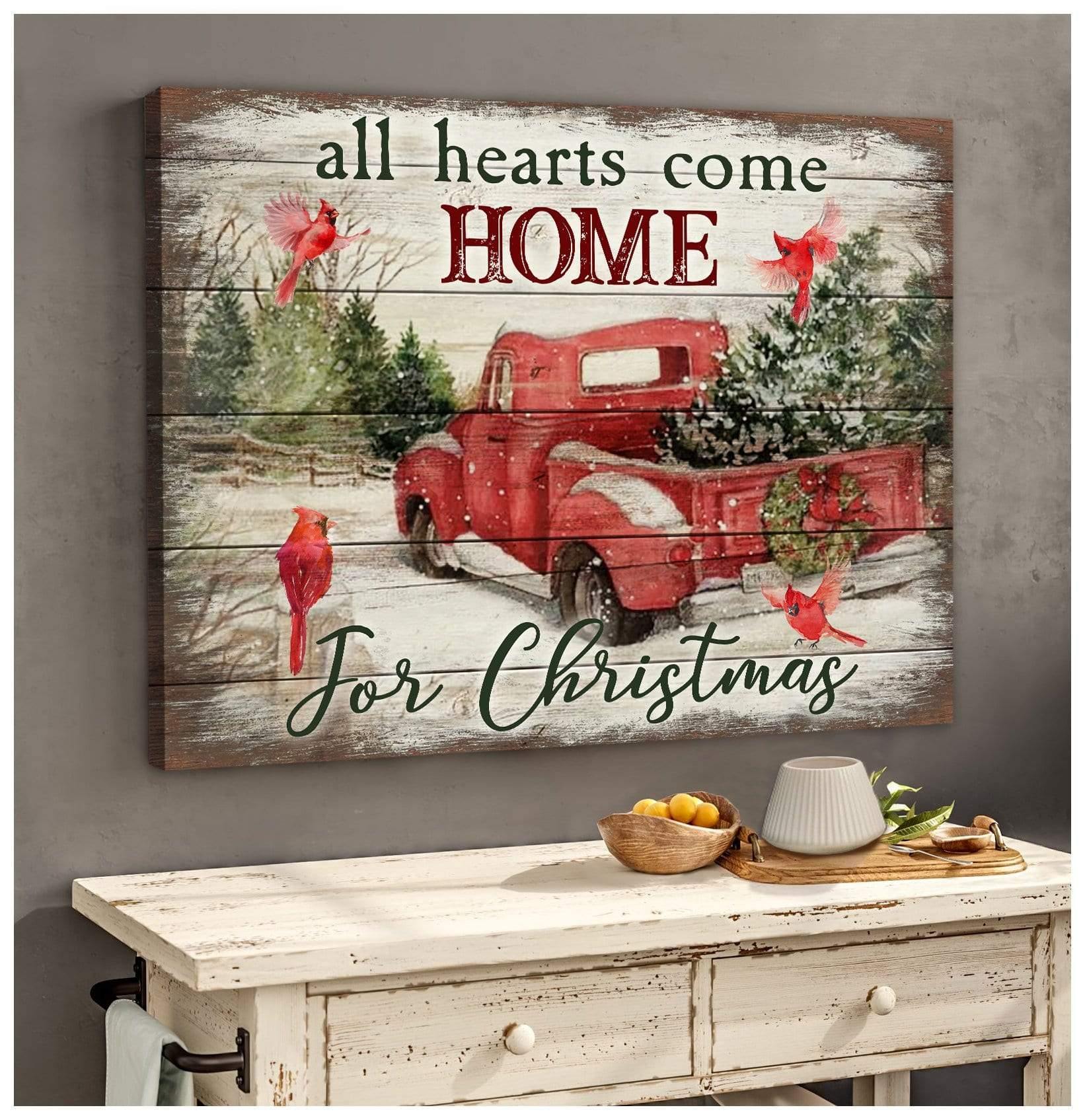 All Hearts Come Home For Christmas Cardinal Bird Premium Wall Art Canvas