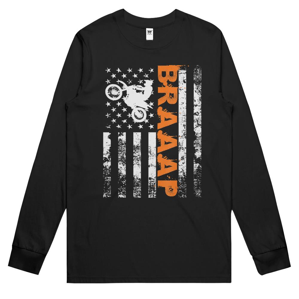 Braaap Vintage Usa American Flag Tee Long Sleeve T Shirts