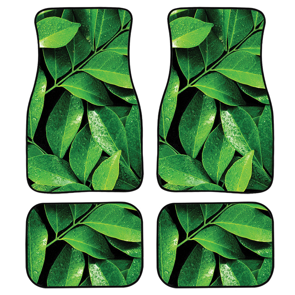 Fresh Green Leaf Print Front And Back Car Floor Mats, Front Car Mat