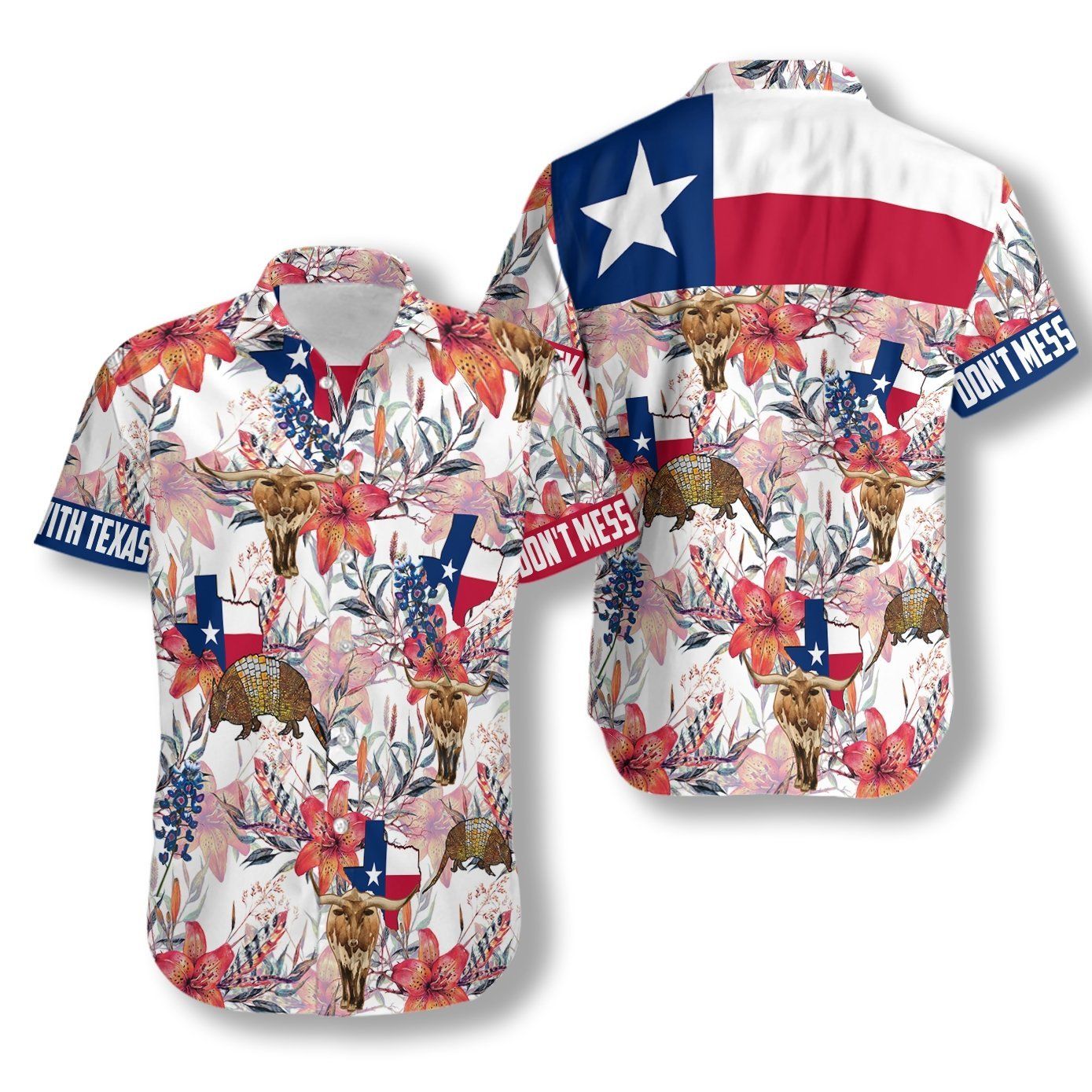 Texas Longhorn Bluebonnet And Armadillo Ez12 2908 Hawaiian Shirt