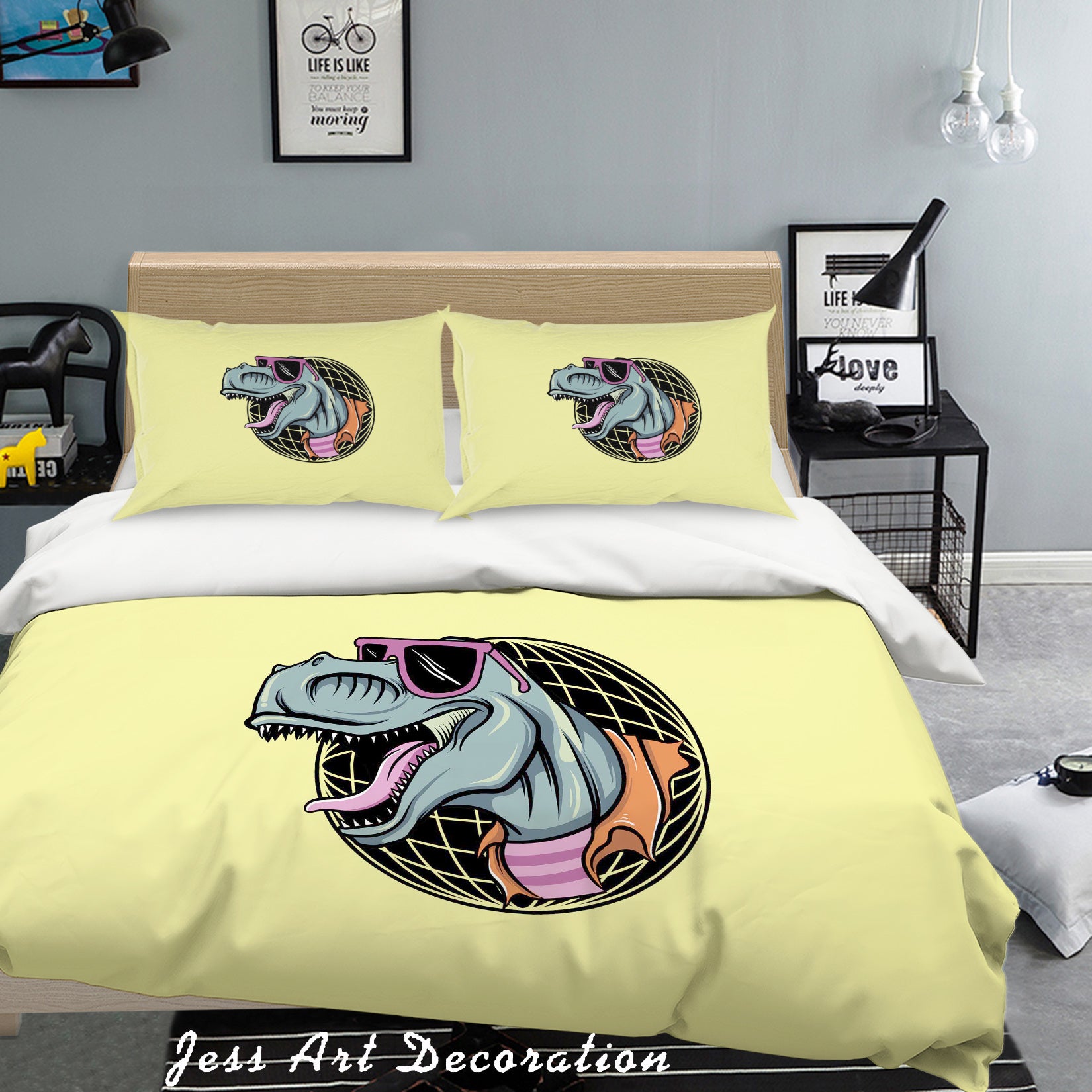 3D Dinosaur Head Yellow Quilt Cover Set Bedding Set Pillowcases 52