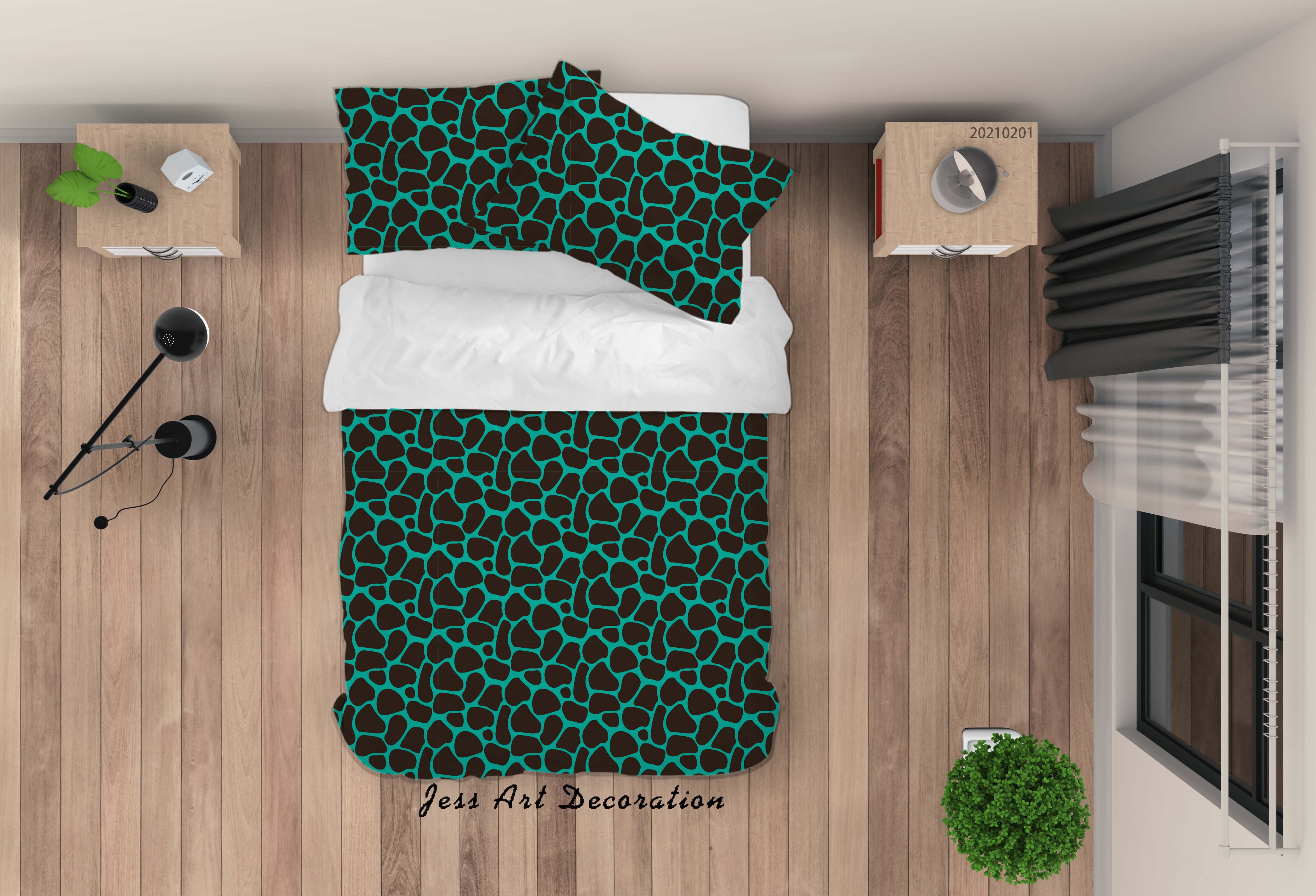 3D Hand Drawn Animal Print Green Quilt Cover Set Bedding Set Duvet Cover Pillowcases 62