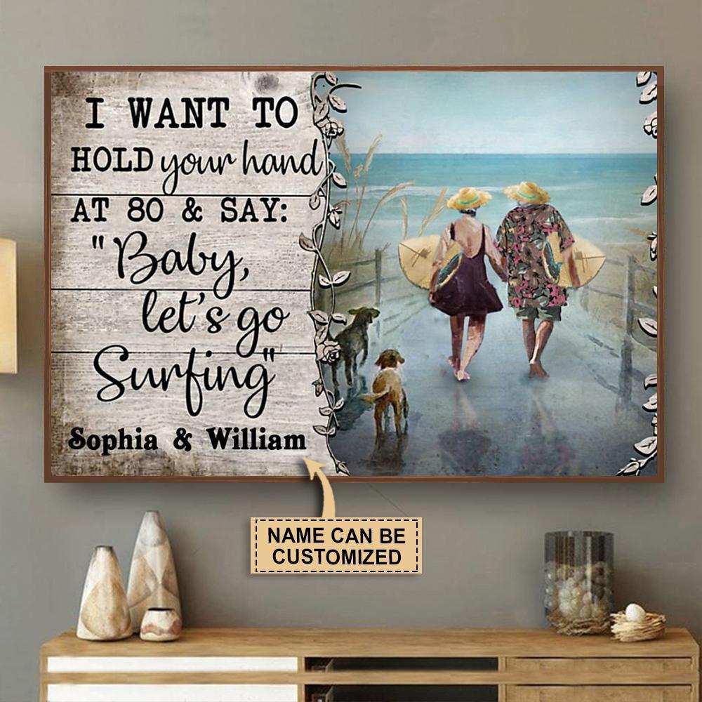 Aeticon Gifts Personalized Surfing I Want To Hold Your Hand Canvas Mom Dad Gift Home Decor