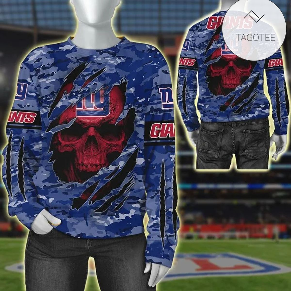 New York Giants Navy Blue Red Skull Gift For Fan 3D Full Printing Sweatshirt