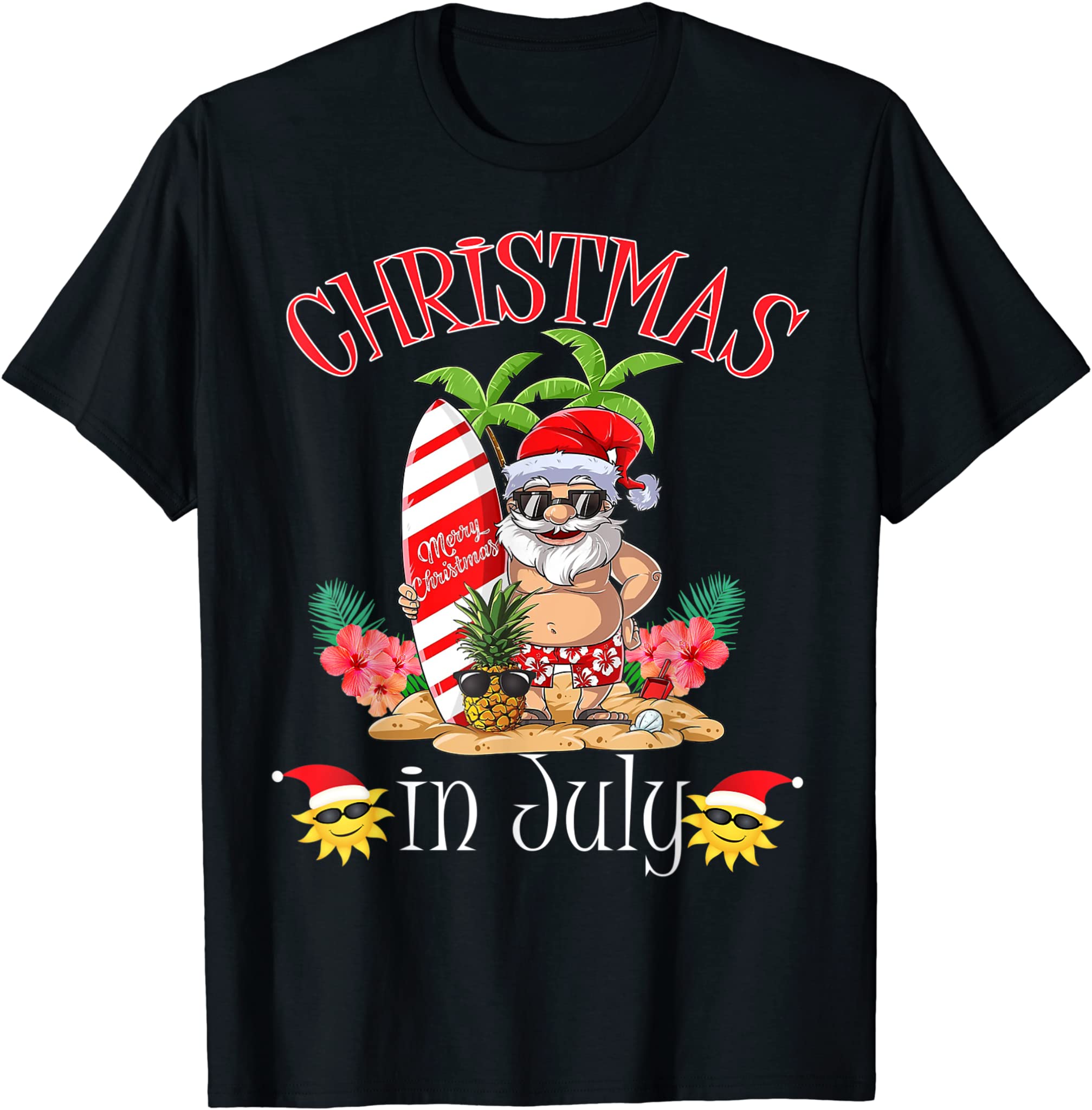 Christmas In July T Shirt Funny Santa Summer Beach Vacation T-Shirt