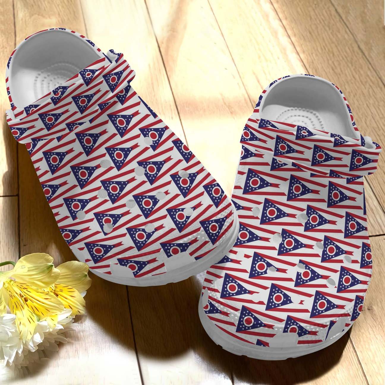 Ohio Personalize Clog, Custom Name, Text, Fashion Style For Women, Men, Kid, Print 3D Whitesole Flag Pattern