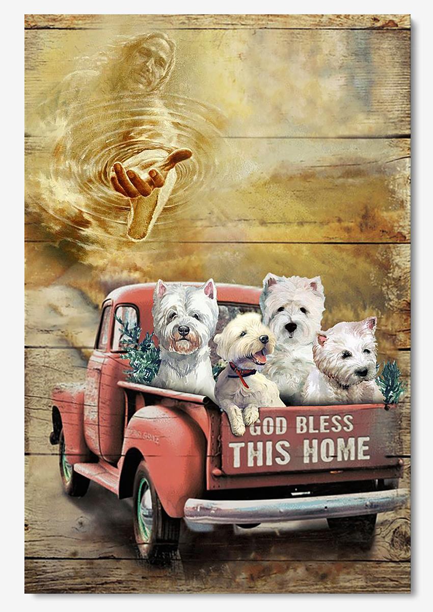 Puppy God Bless This Home God Wall Art For Christian Dog Lover Home Decor Poster