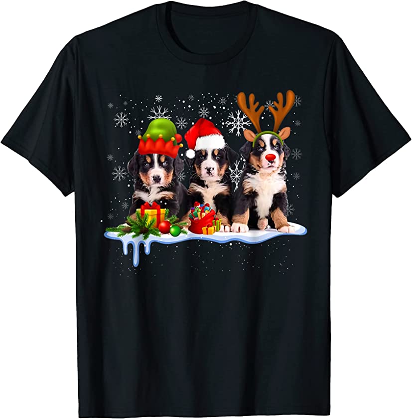 Bernese Mountain Puppy Merry Christmas Winter Cute Kawaii T-Shirt