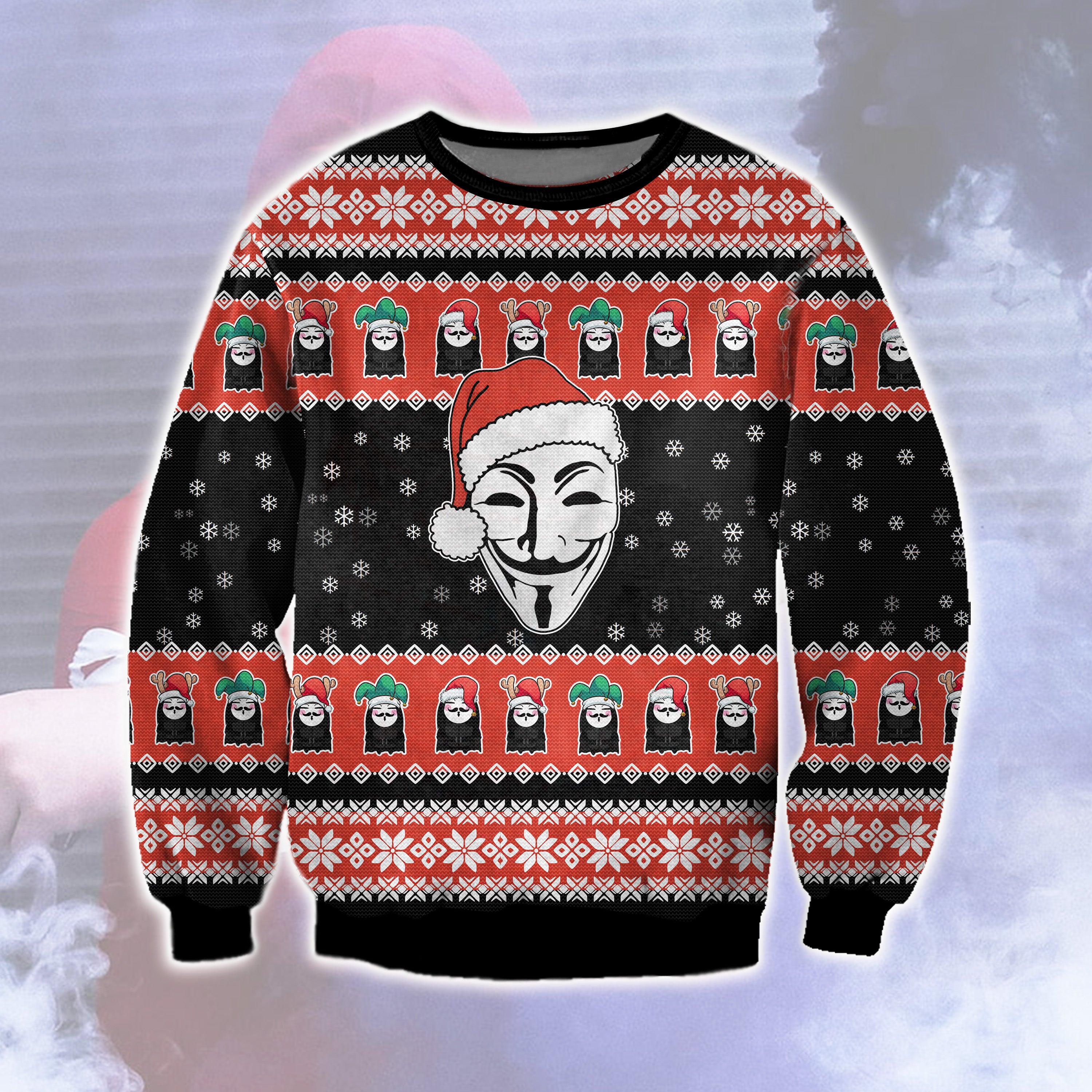 V For Vendetta 3D All Over Printed Ugly Christmas Sweatshirt