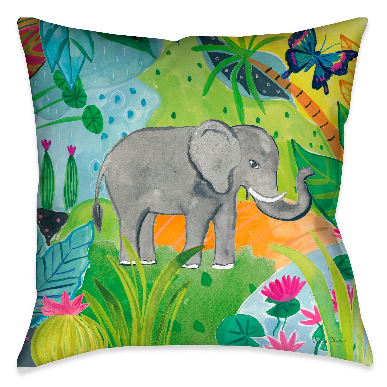 Jungle Elephant Outdoor Decorative Pillow