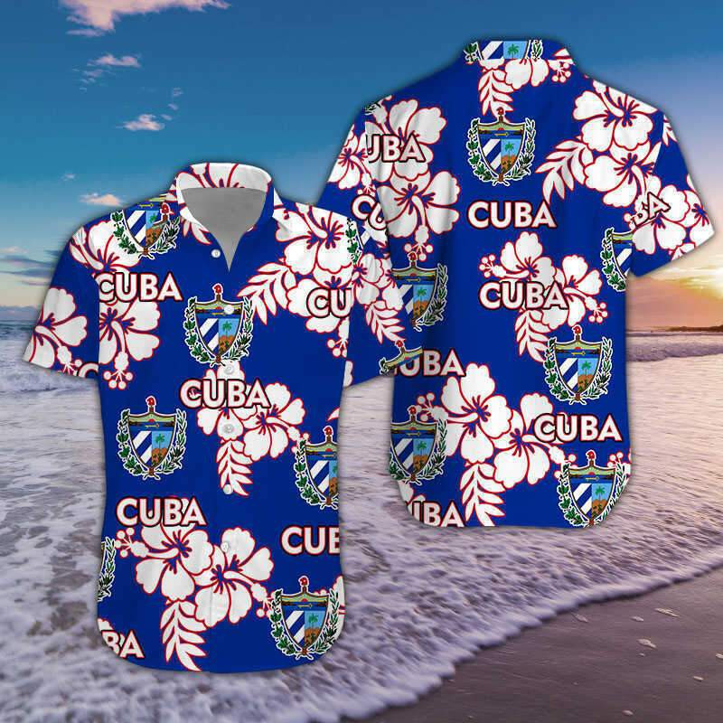 Free Cuba Navy Hibiscus Pattern Unisex Hawaii Shirts Ha52785