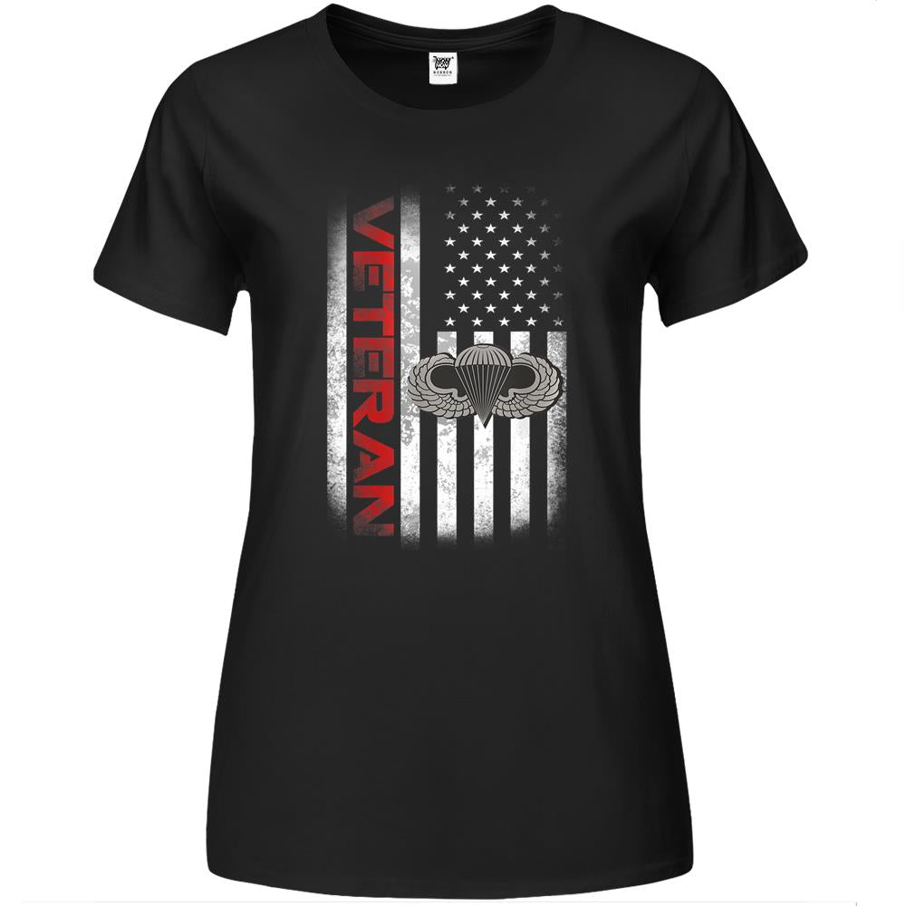 Vintage Flag Us Paratrooper Airborne Division Army Veteran Premium Womens Tshirts