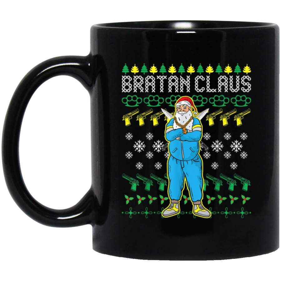 Bratan Claus Russian Santa Bra Funny Ugly Christmas Sweater Black Mug