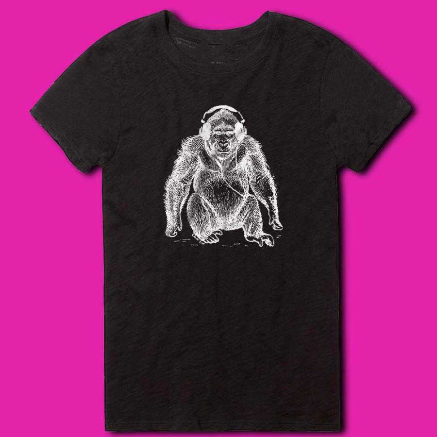 Cool Gorilla With Headphones Vintage Unique Gifts For Women Funny Cute Monkey Gorilla Women’S T Shirt