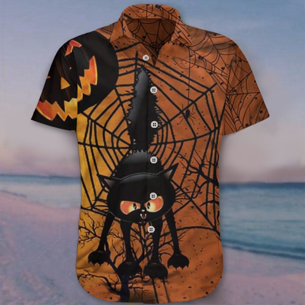 Halloween Hawaii Shirt Cute Button Up Pumpkin Clothing Ha68321