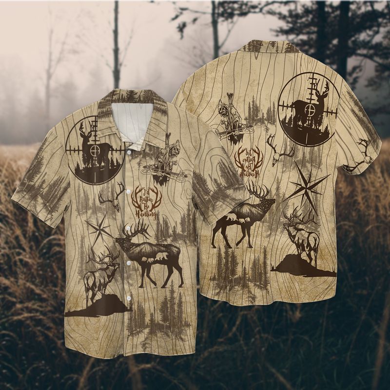 Deer Hunting Wood Grain Pattern Vintage Full Print Hawaii Shirt Ha95383