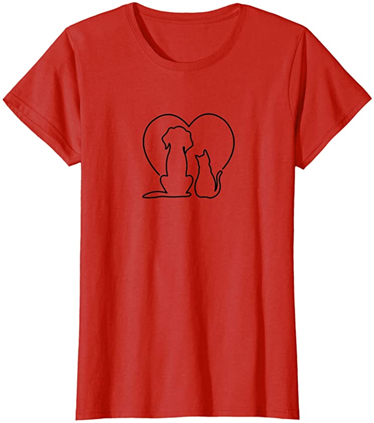 Womens Dog & Cat Heart Pet Gift – Dogs Association Animal Love T-Shirt