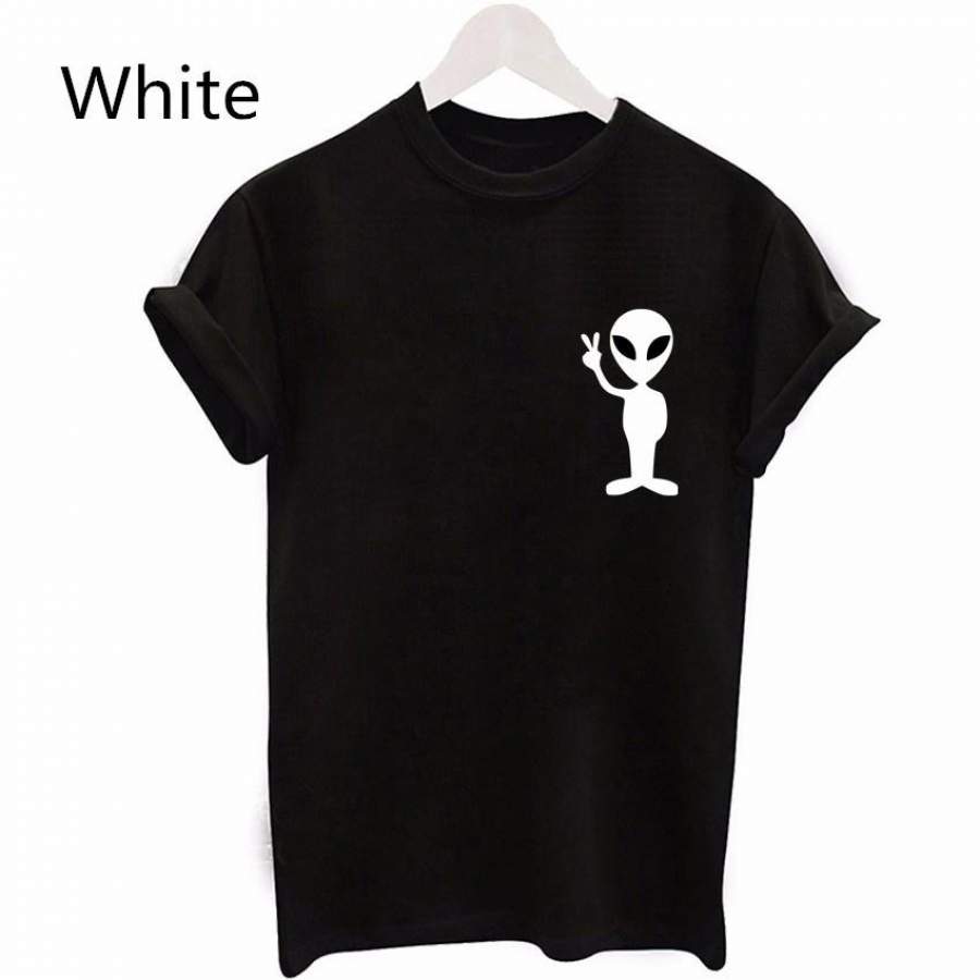 Alien Head Print Cotton Casual Funny Shirt For Lady Black Top Tee Harajuku Hipster Street Wear